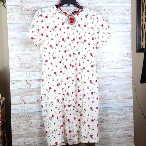 NWT, NADINE WEST, Women's Ivory w/ Red floral dress, round neck, Sz 1XL - Picture 2 of 11